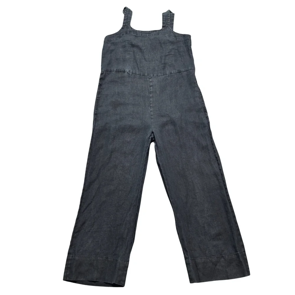 Everlane Linen Jumpsuit Womens 0P Black Excellent Wide Leg Sleeveless Cropped